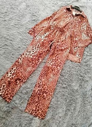 Літня легка крепдешинова піжама домашній костюм print leo леопард розмір універсальний 46 48 летняя5 фото