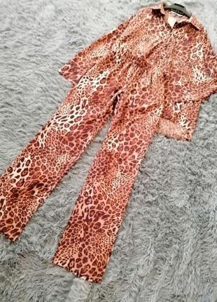 Літня легка крепдешинова піжама домашній костюм print leo леопард розмір універсальний 46 48 летняя9 фото