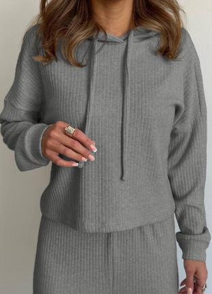 Теплый костюм ткань: рубчик теплый турецкий🇹🇷 свитер кофта с капюшоном + штаны палаццо клеш4 фото