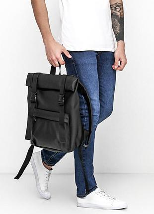 Шкіряний рюкзак ролтоп roller чоловічий для ноутбука міський спортивний портфель9 фото