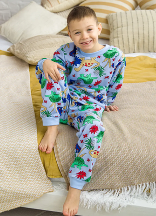 Піжама для хлопчика  утеплена динозаври  (світшот + штани) 110-116 см3 фото