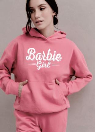 Женская розовая теплое худи с принтом barbie. барби s-xl