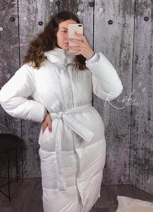 Пуховик длинный белый с/м; зимний белый длинный пуховик с поясом na-kd. 🤍зимний длинный пуховик куртка теплая; подовжена біла тепла куртка s/m