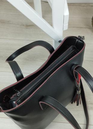 Классическая вместительная качественная черна сумка женская6 фото