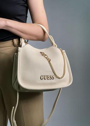 Крутая молодежная бежевая сумка на плече экокожа      guess