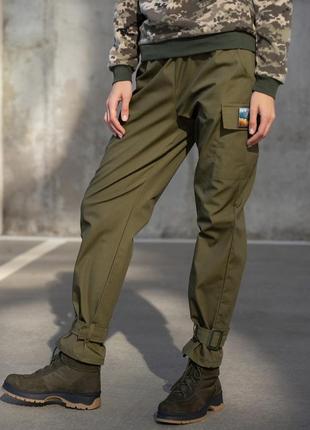 Стильні якісні демісезонні жіночі штани хакі коттонові жіночі штани мілітарі тактичні жіночі штани карго штани-карго брюки карго військові штани1 фото