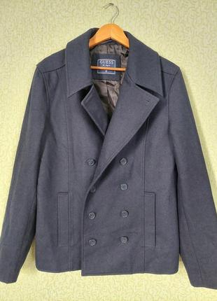 Вовняне пальто  guess чоловічий колір синій перехідний двобортний2 фото