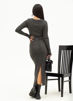 Темно-сіра ангорова довга сукня з кишенями3 фото
