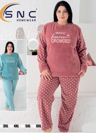 Флісова піжама жіноча великі розміри 20337 м'ятний