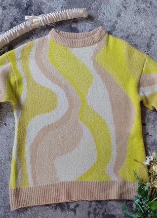 Бежевый в анамалистический желто-белый принт, свитер 🔹полувер pepco(36-38 размер)1 фото