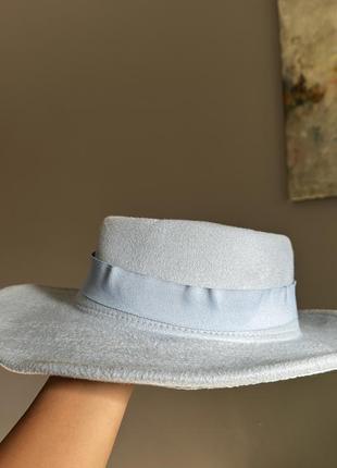 Широкопола шляпа капелюх голубий3 фото
