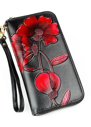 Жіночий гаманець на блискавці з натуральної шкіри з малюнком