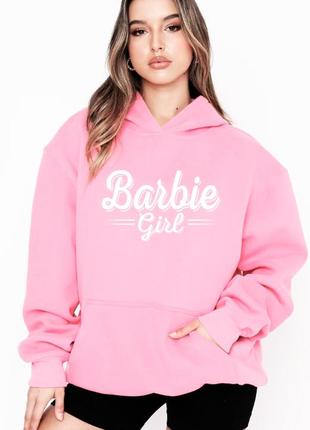 Жіноча рожева тепле худі з принтом barbie. барбі s-xl