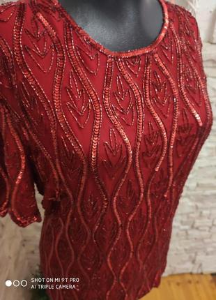 Блуза красивая праздничная нарядная красная от rare шёлк вышивка