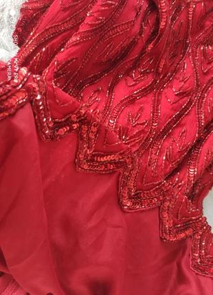 Блуза красивая праздничная нарядная красная от rare шёлк вышивка6 фото