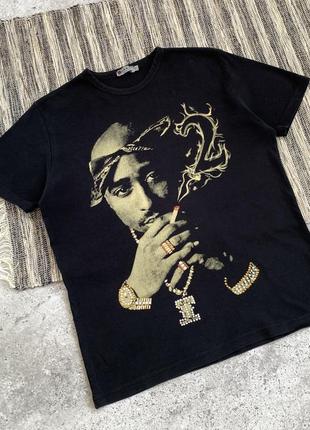 Vintage 2pac rap tee винтаж мужская футболка черная тупак шакур с принтом рэп скейт в стиле y2k eminem wu tang размер l2 фото