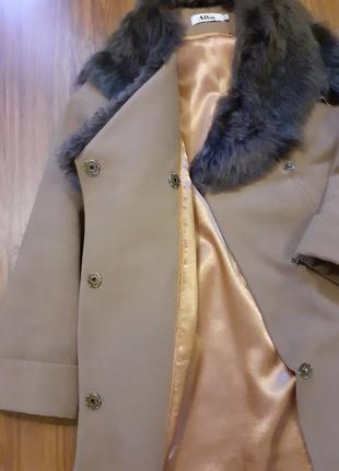 Пальто шерстяное утепленное из натур. мехом альпаки, размер s4 фото