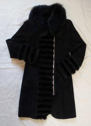 Шикарне замшеве жіноче пальто на хутрі чорне жіноче пальто із замші утеплене пальто з хутром тепле жіноче пальто на зиму зимове пальто жіноче2 фото