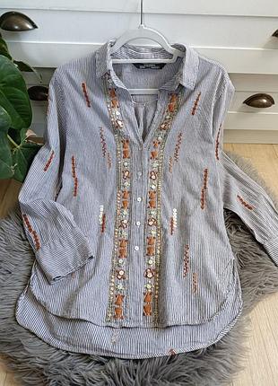 Рубашка с вышивкой от zara, размер xs