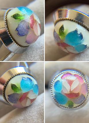 Каблочка япония эмаль винтаж кольцо цветок