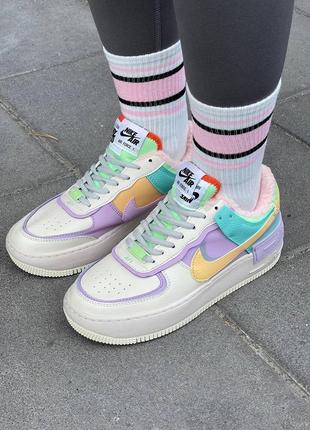 Женские кроссовки с мехом nike air force 1 shadow pale ivory fur#найк8 фото