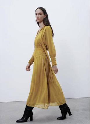 Платье zara с бантом и эластичным поясом2 фото