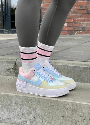 Женские кроссовки с мехом nike air force 1 shadow white glacier blue ghost fur #найк
