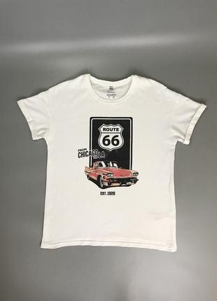 Біла футболка pull&bear з принтом route 66, білосніжна, принт, пулендбір, оригінал, авто, автомобіль, вінтаж