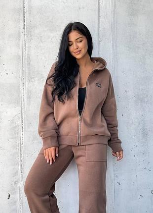 Качественный теплый женский спортивный костюм двойка ткань тринитка на флисе норма и больш...