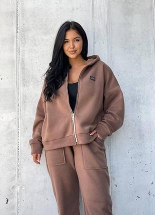 Качественный теплый женский спортивный костюм двойка ткань тринитка на флисе норма и больш...