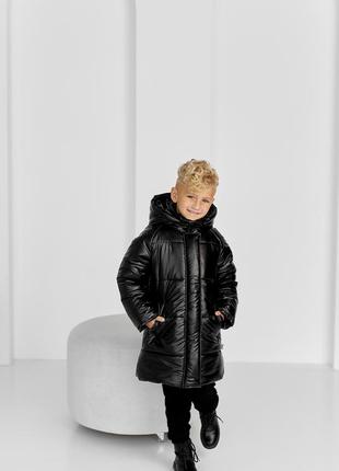 Зимове пальто до -30 морозу на флісі для хлопчика пуховик черний
