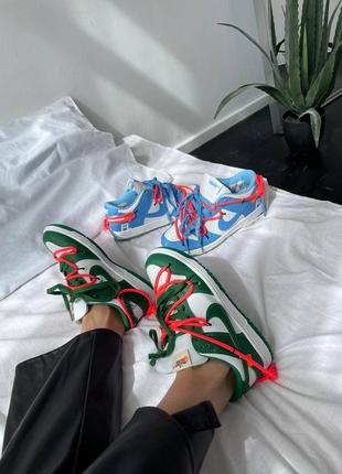 Женские кроссовки зеленые nike sb dunk x off white “pine green/orange laces”2 фото