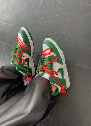 Женские кроссовки зеленые nike sb dunk x off white “pine green/orange laces”