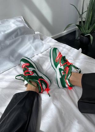 Женские кроссовки зеленые nike sb dunk x off white “pine green/orange laces”3 фото