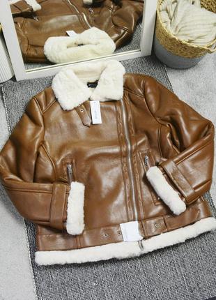 Новый коричневый авиатор дубленка nasty gal