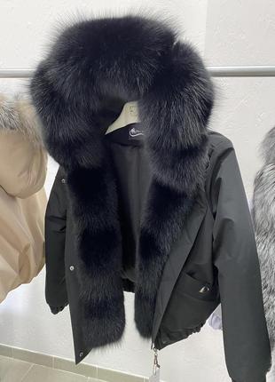 Женский зимний бомбер куртка с финским мехом песца в черной расцветке, 42-60 размеры1 фото