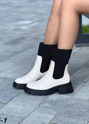 Ботинки деми лак + текстиль 9596-1