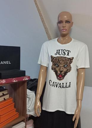 Just cavalli! белоснежная футболка с принтом.1 фото