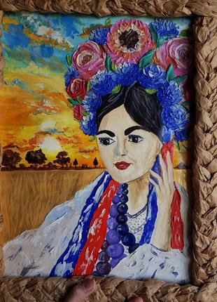 Картина ручної роботи "украинка" handmade настінний декор6 фото