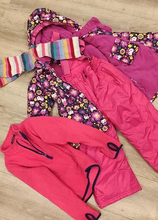 Комбез, куртка 110р 5-6р. kiki&amp;kokoна зиму, лыжи + флиска inextenso, шарф benetton в подарок