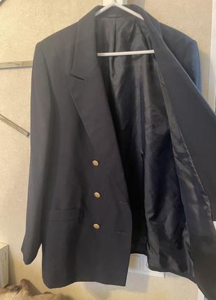 Фирменный шерстяной темно синий двубортный жакет пиджак смесь шерсти8 фото