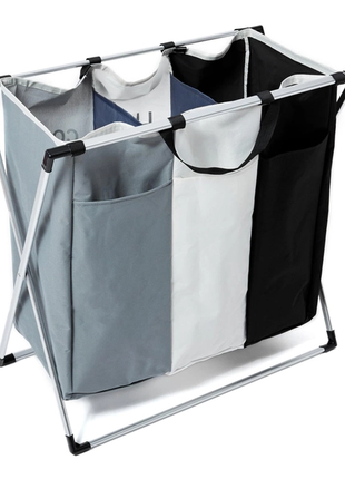 Корзина для белья раскладная с 3 отсеками для сортировки темных, цветных и светлых...