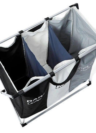 Корзина для белья раскладная с 3 отсеками для сортировки темных, цветных и светлых...