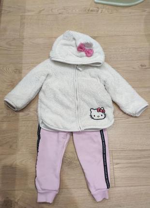 Комплект курточка hello kitty меховушка 86 и спортивные штаны на флисе calvin klein 2t