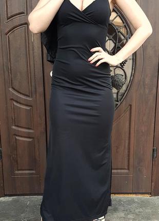 Черное облегающее длинное платье в пол с разрезом3 фото