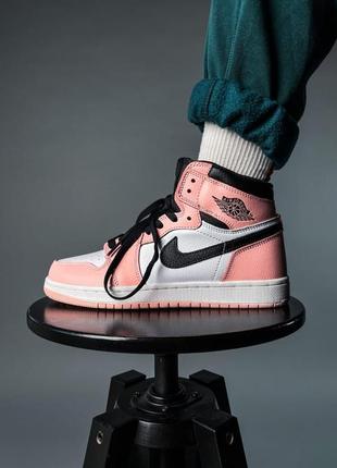 Женские кроссовки nike air jordan 1 retro high pink «black logo» 1 скидка sale / smb