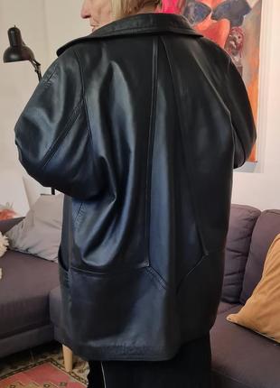 Шкіряна куртка до середини стегна натуральної шкіри жіноча чорна2 фото
