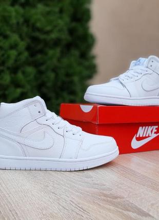 Nike air jordan высокие белые кроссовки женские кожаные отличное качество найк джордан зимние с мехом теплые ботинки сапоги