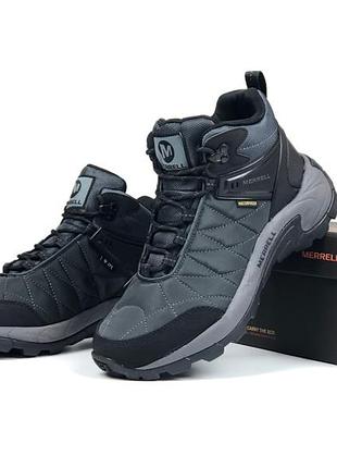 Merrell waterproof серые термо кроссовки высокие мерол теплые осенние зимние евро зима водонепроницаемые отменное качество ботинки сапоги4 фото