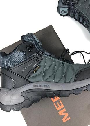 Merrell waterproof серые термо кроссовки высокие мерол теплые осенние зимние евро зима водонепроницаемые отменное качество ботинки сапоги7 фото